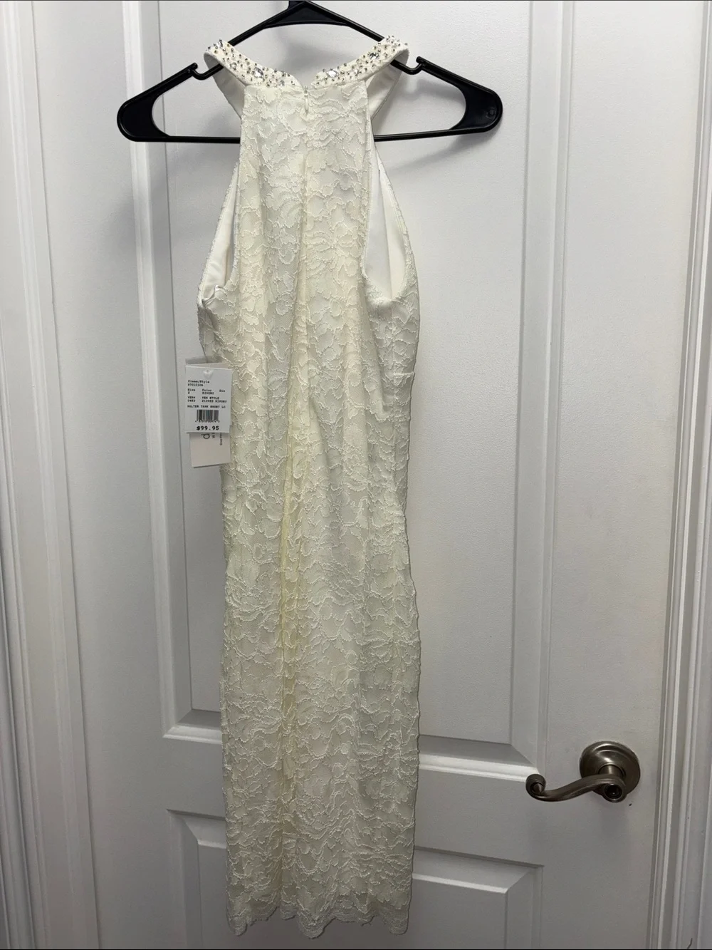 NWT David’s Bridal DB Studio Ivory Lace Beaded Halter Sheath Dress Size 2